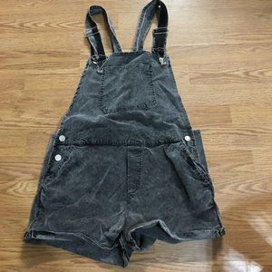 Black corduroy overall shorts